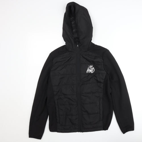 KWD Boys Black Hooded Puffer Jacket S Zip Up Quilted Lined Winter Coat