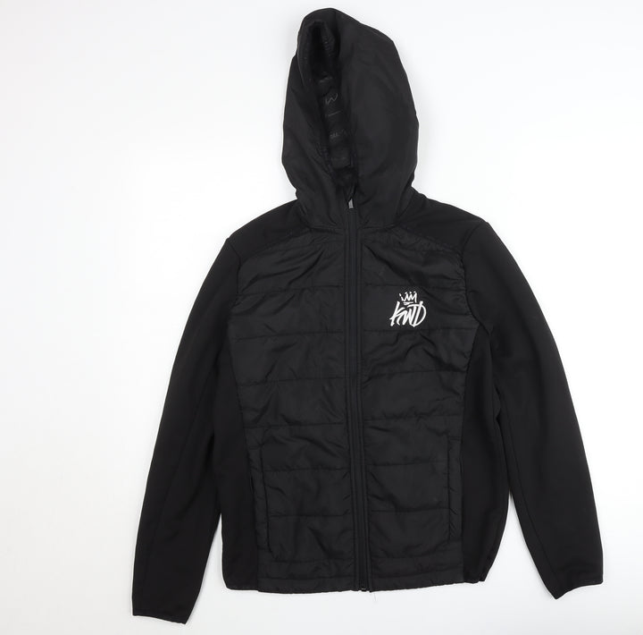 KWD Boys Black Hooded Puffer Jacket S Zip Up Quilted Lined Winter Coat