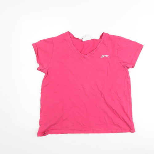 Slazenger Women Pink Cotton Short Sleeve V-Neck T-Shirt Size 12