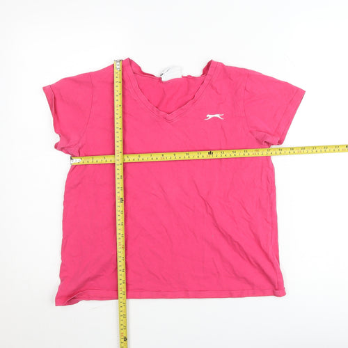 Slazenger Women Pink Cotton Short Sleeve V-Neck T-Shirt Size 12