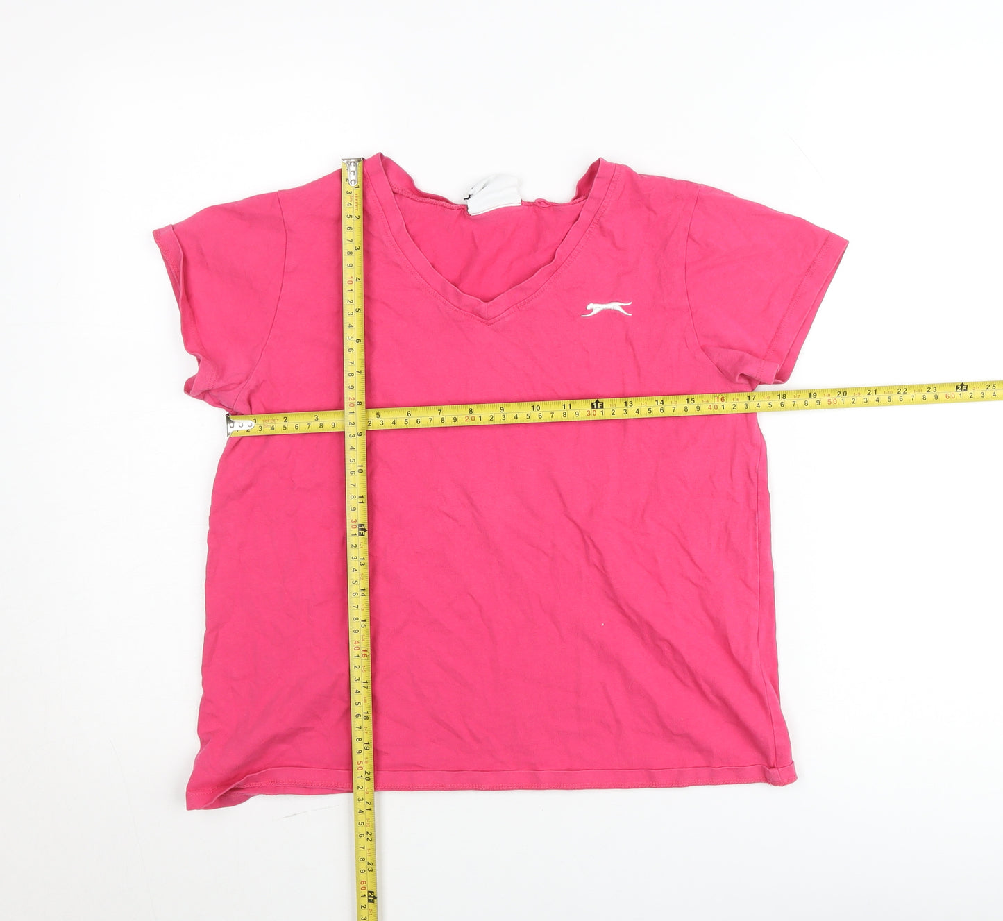 Slazenger Women Pink Cotton Short Sleeve V-Neck T-Shirt Size 12
