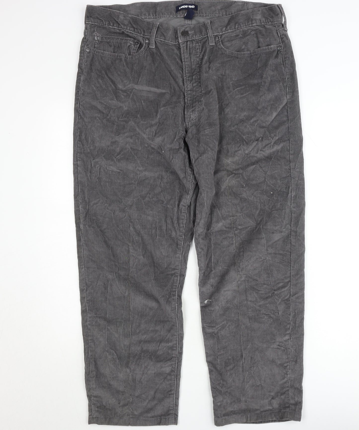 Lands' End Men's Grey Corduroy Trousers Size 36 Traditional Fit
