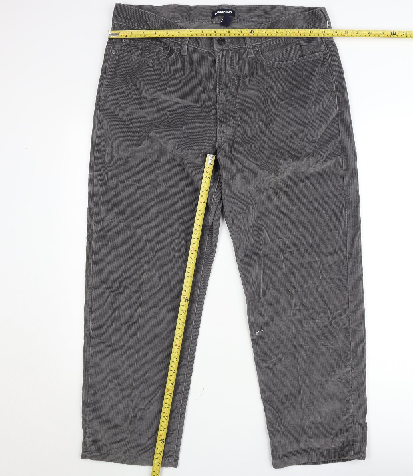 Lands' End Men's Grey Corduroy Trousers Size 36 Traditional Fit