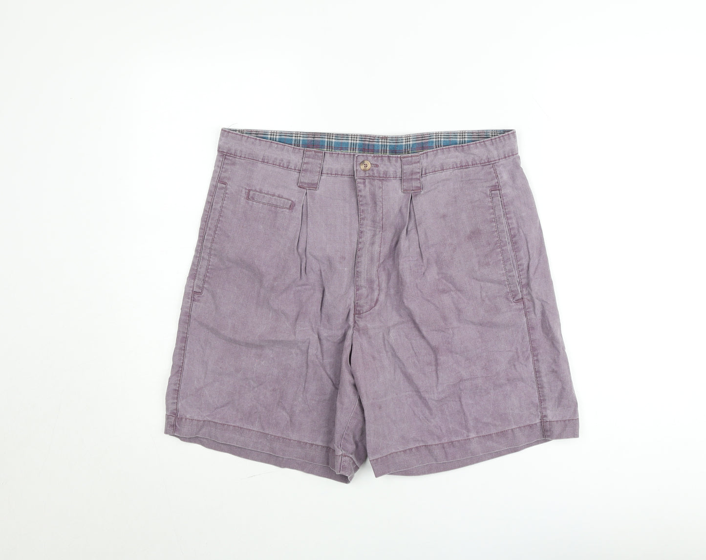 Marks and Spencer Men's Purple Chino Shorts 36in Cotton Pleated