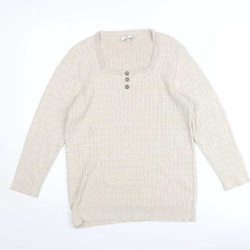CC Womens Beige Cotton Blend Henley Jumper Size L