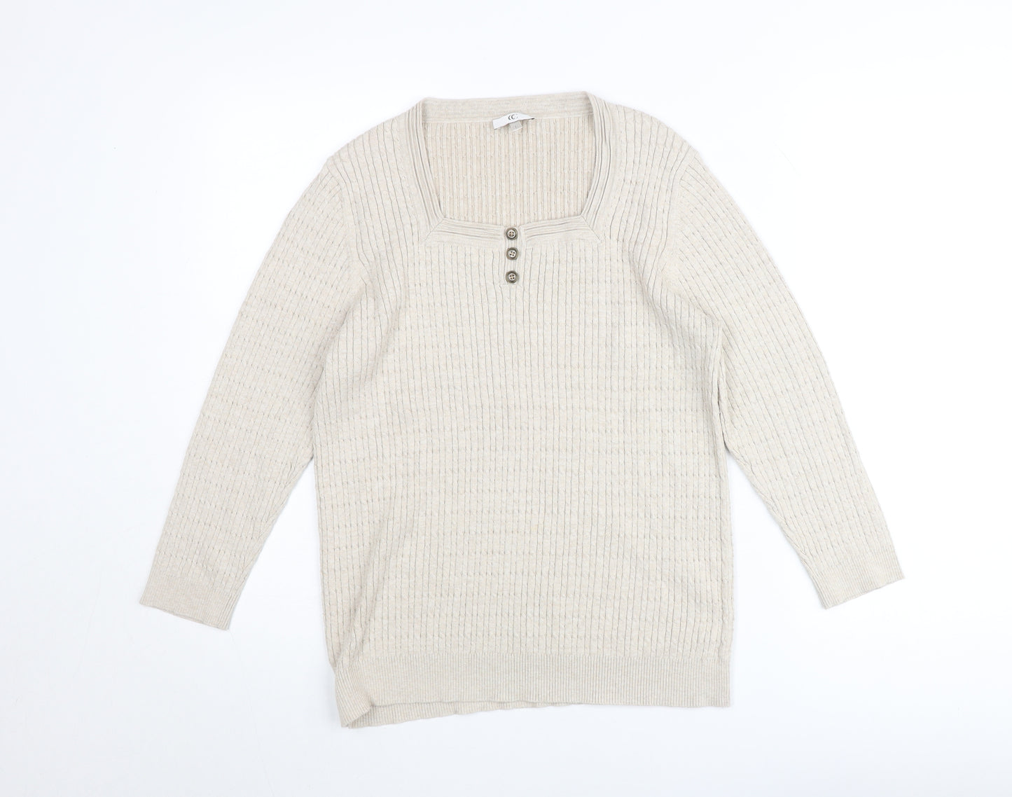 CC Womens Beige Cotton Blend Henley Jumper Size L