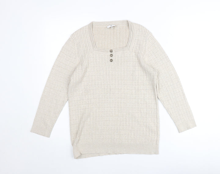 CC Womens Beige Cotton Blend Henley Jumper Size L
