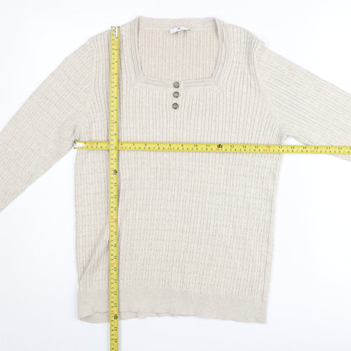 CC Womens Beige Cotton Blend Henley Jumper Size L