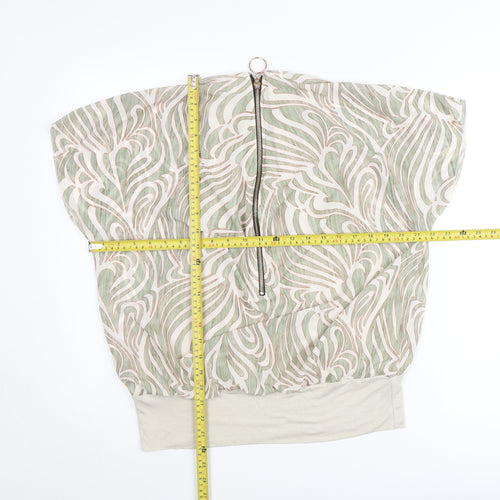 Pala D’Oro Women’s Beige Geometric Zip Tunic Blouse Size L