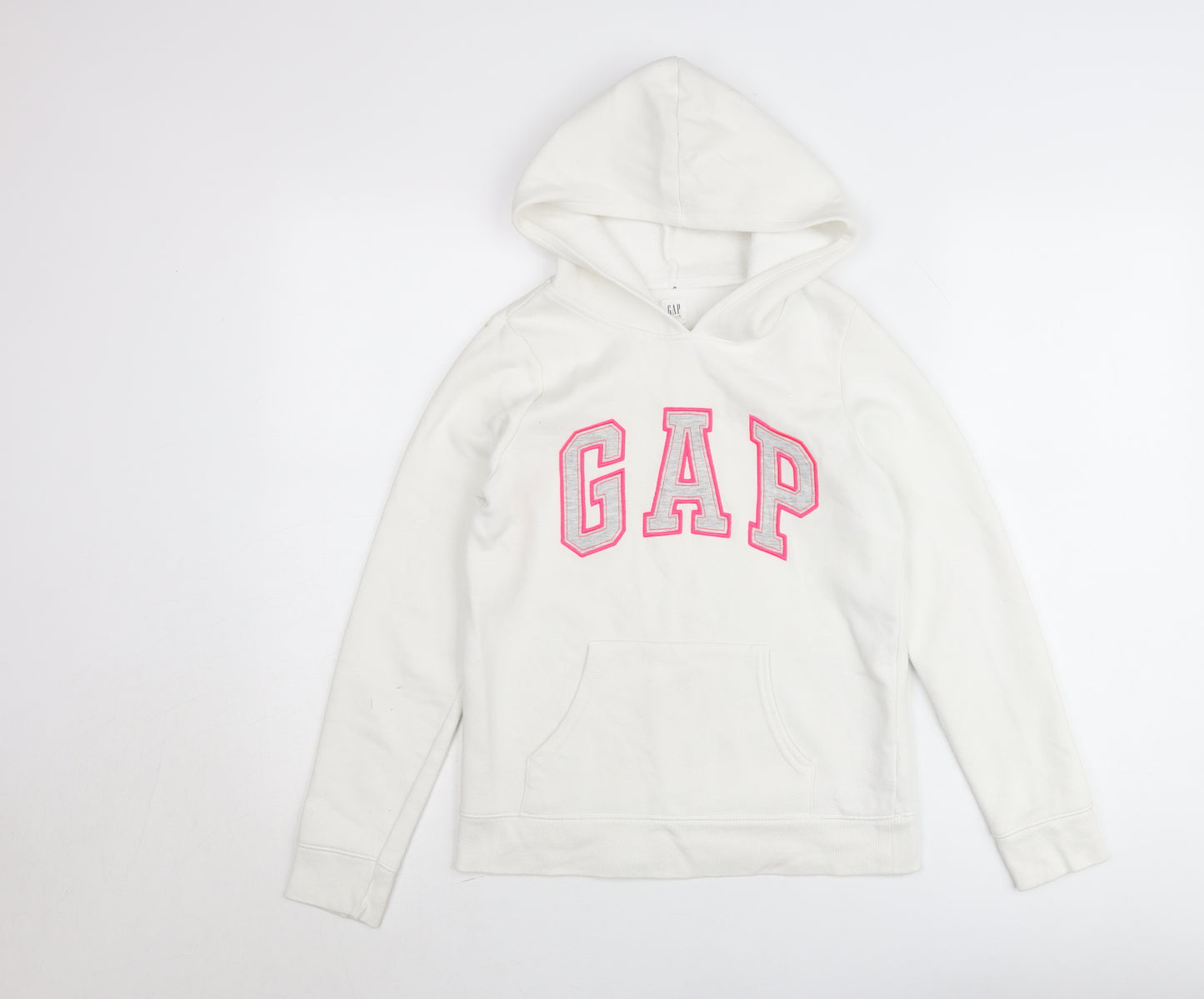 GAP Kids Girls White Logo Pullover Hoodie Size 14-16 Years Fleece