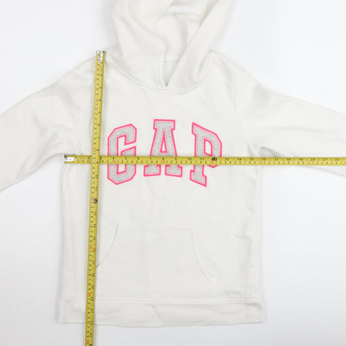 GAP Kids Girls White Logo Pullover Hoodie Size 14-16 Years Fleece