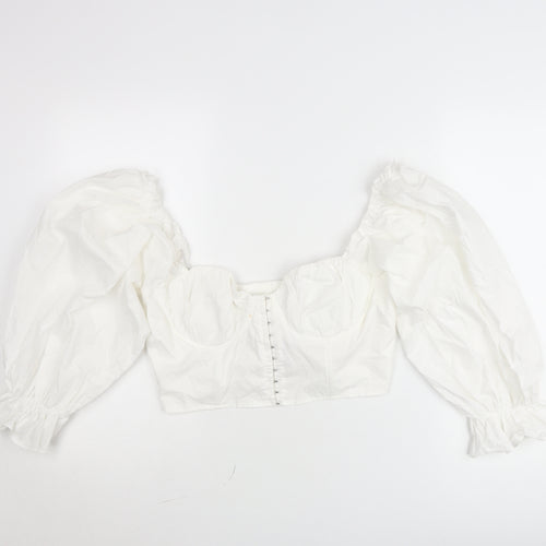 Boohoo Women’s White Cropped Puff Sleeve Blouse UK 14