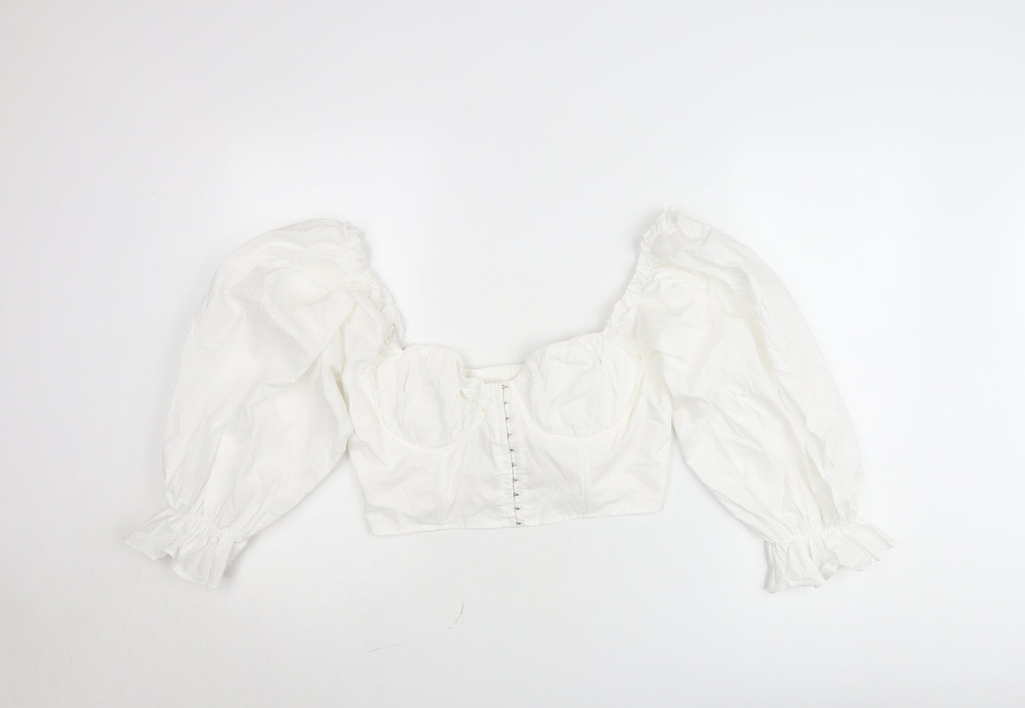 Boohoo Women’s White Cropped Puff Sleeve Blouse UK 14