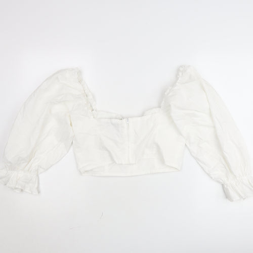 Boohoo Women’s White Cropped Puff Sleeve Blouse UK 14