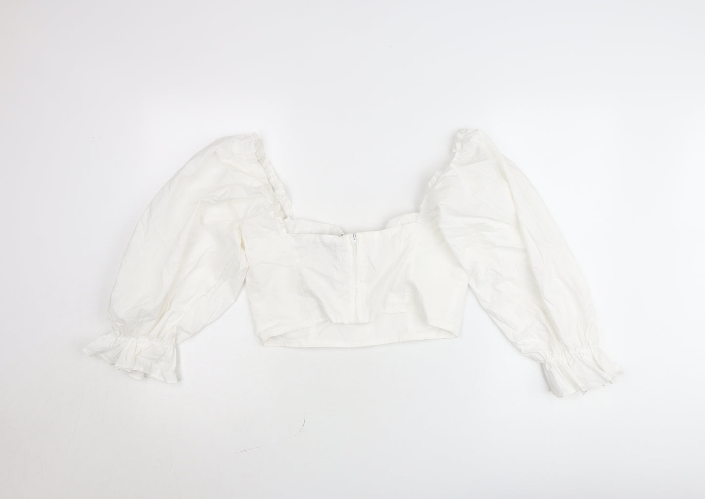 Boohoo Women’s White Cropped Puff Sleeve Blouse UK 14