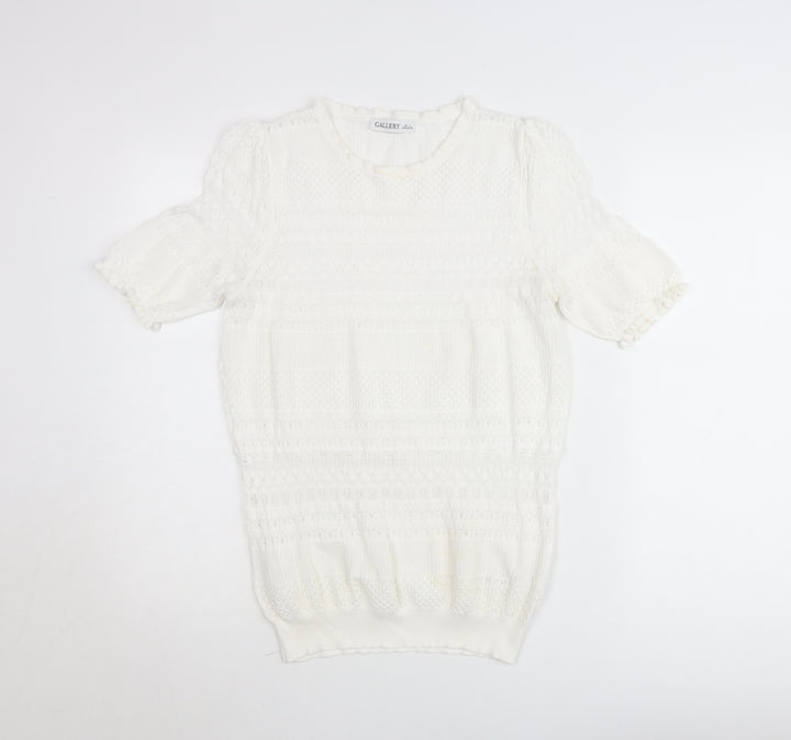 Gallery Women’s White Knit Short Sleeve Blouse Size L