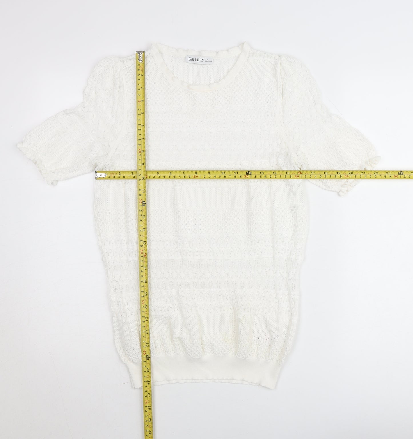 Gallery Women’s White Knit Short Sleeve Blouse Size L