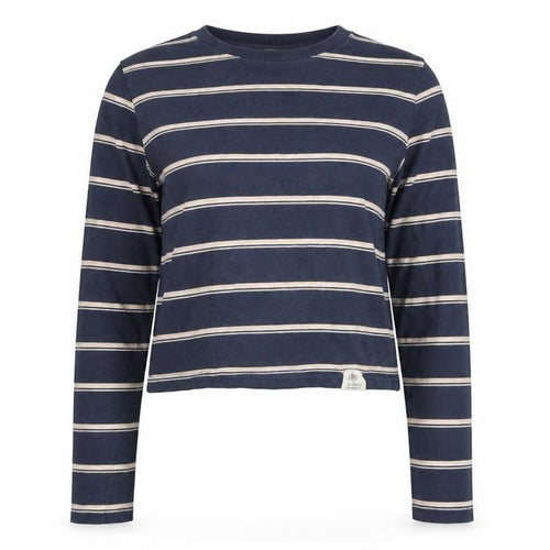 Pull&Bear Women Blue Striped Cropped Long Sleeve Cotton T-Shirt Size 8