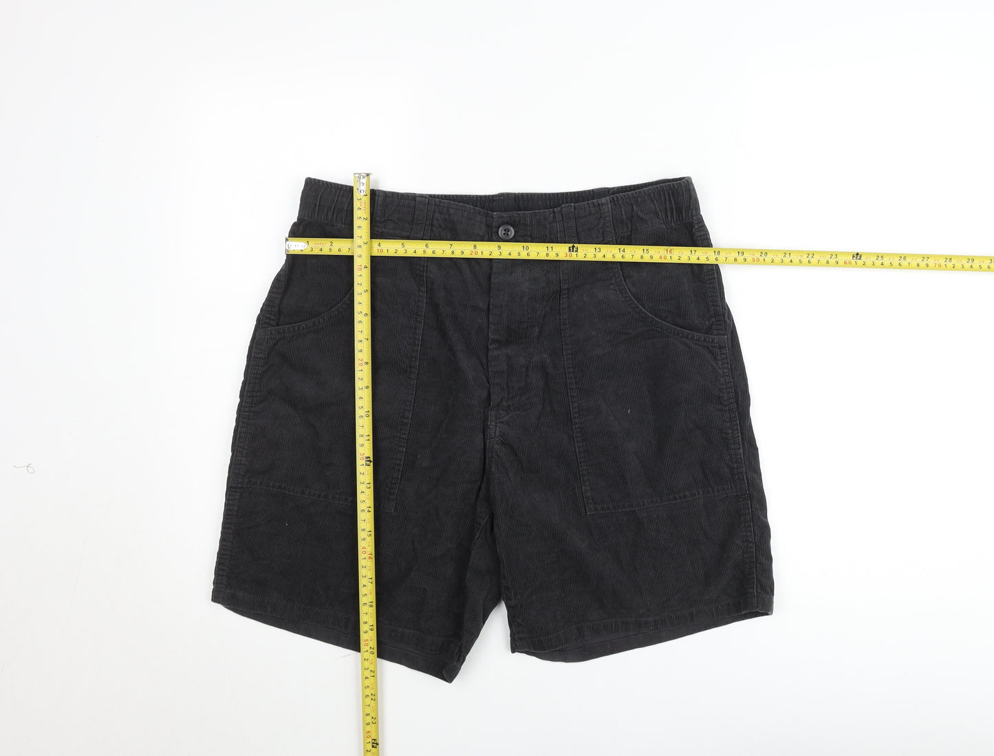 Uniqlo Men's Black Corduroy Shorts 30in Waist Elastic Waist Casual Style