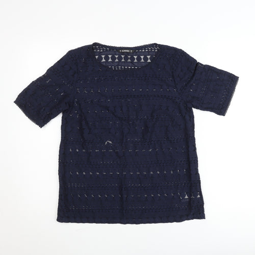 Dunnes Women Navy Blue Lace Short Sleeve Blouse Size 10