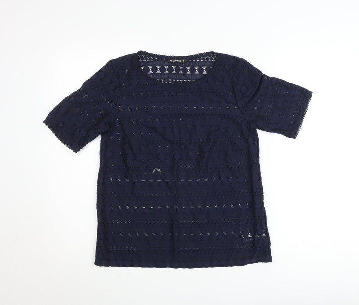 Dunnes Women Navy Blue Lace Short Sleeve Blouse Size 10