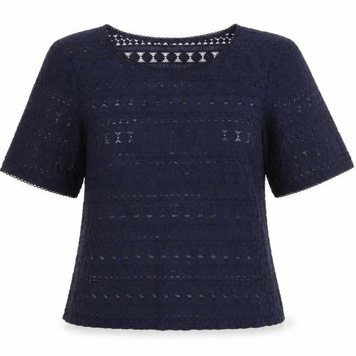 Dunnes Women Navy Blue Lace Short Sleeve Blouse Size 10