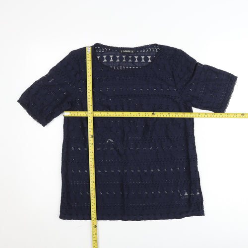 Dunnes Women Navy Blue Lace Short Sleeve Blouse Size 10