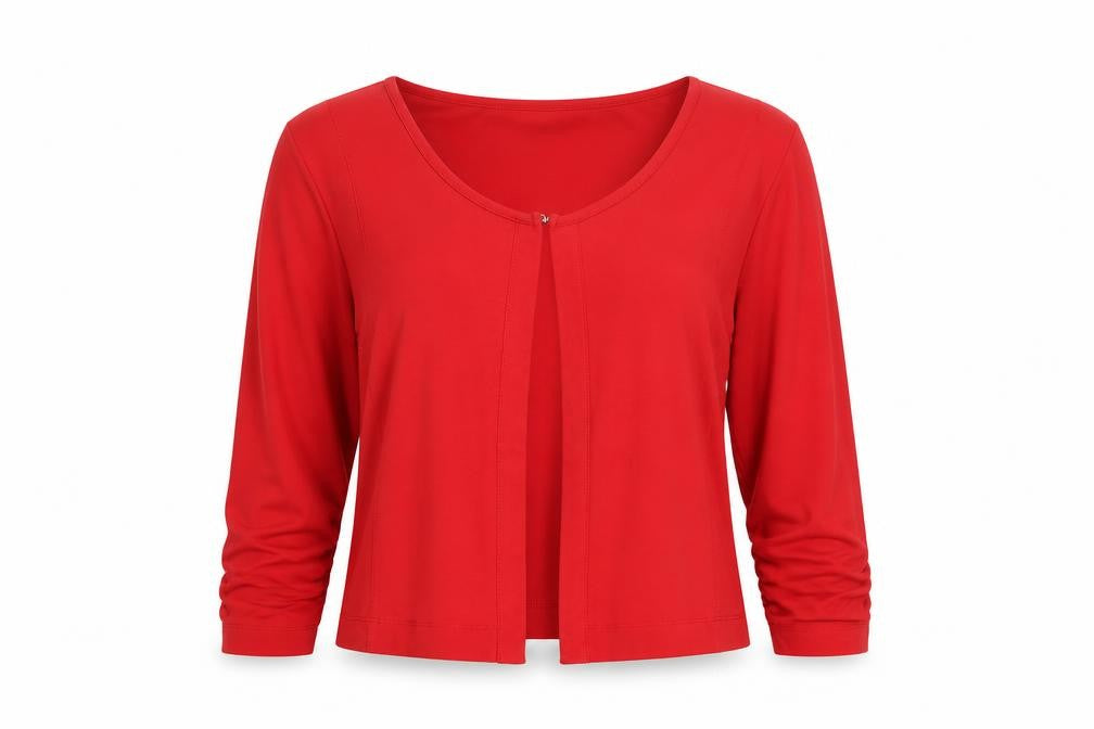 Front view of Dolcezza Women's Red Long Sleeve Jersey Blouse, size S