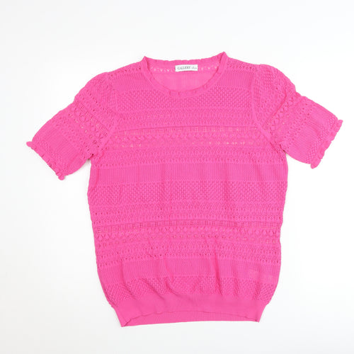 Gallery Women’s Pink Crochet Short Sleeve Cotton Blend Blouse Size L