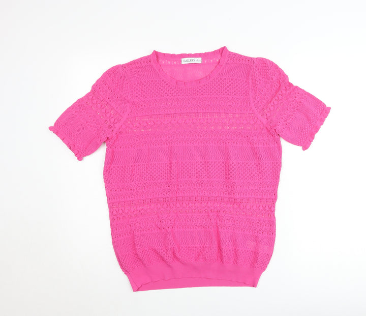 Gallery Women’s Pink Crochet Short Sleeve Cotton Blend Blouse Size L