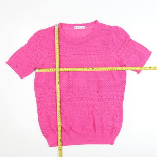 Gallery Women’s Pink Crochet Short Sleeve Cotton Blend Blouse Size L