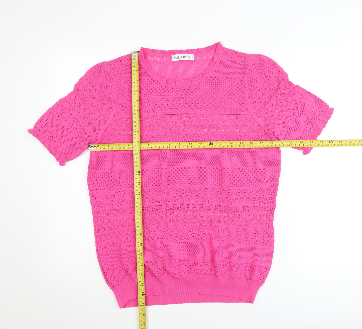 Gallery Women’s Pink Crochet Short Sleeve Cotton Blend Blouse Size L