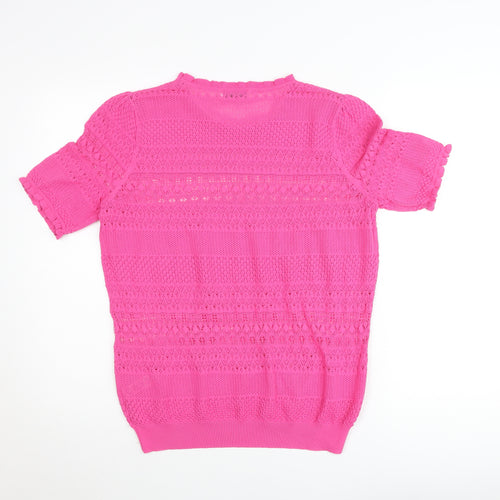Gallery Women’s Pink Crochet Short Sleeve Cotton Blend Blouse Size L