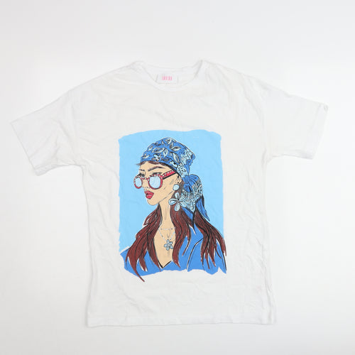 Savida Women's White Graphic T-Shirt 2XS Short Sleeve Cotton