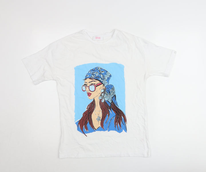 Savida Women's White Graphic T-Shirt 2XS Short Sleeve Cotton
