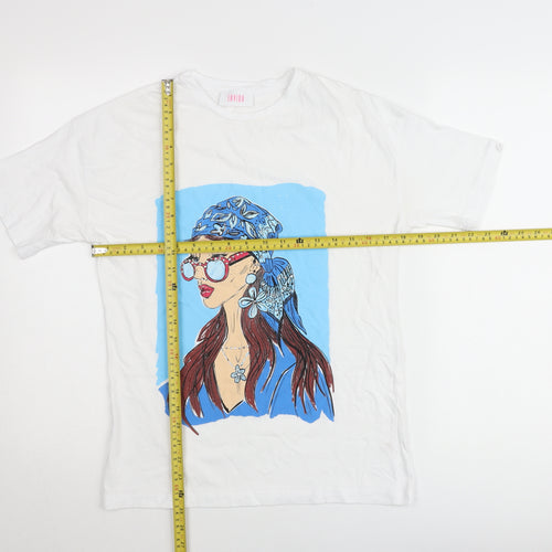 Savida Women's White Graphic T-Shirt 2XS Short Sleeve Cotton