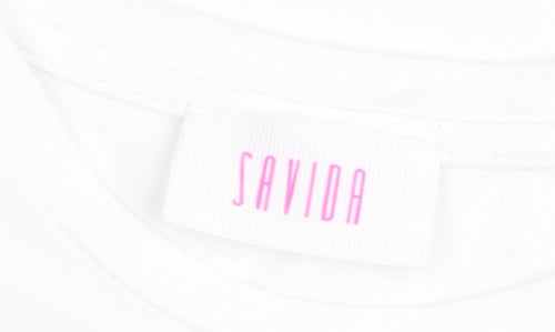 Savida Women's White Graphic T-Shirt 2XS Short Sleeve Cotton