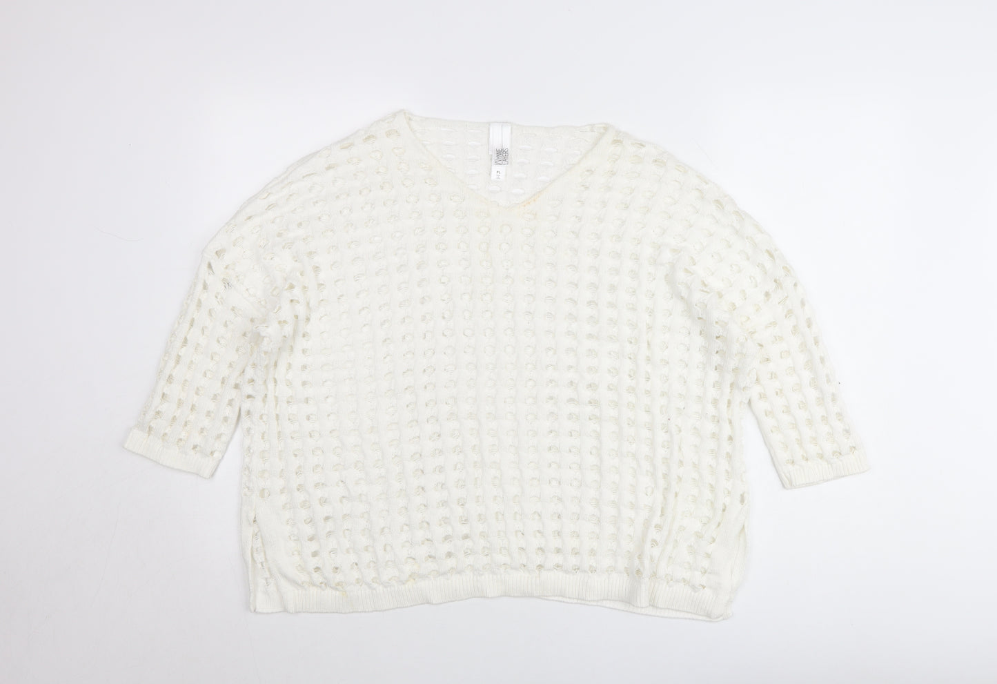 Wynne Layers Womens White PL V-Neck Open-Knit Jumper