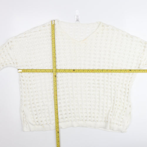 Wynne Layers Womens White PL V-Neck Open-Knit Jumper