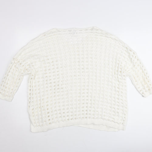 Wynne Layers Womens White PL V-Neck Open-Knit Jumper
