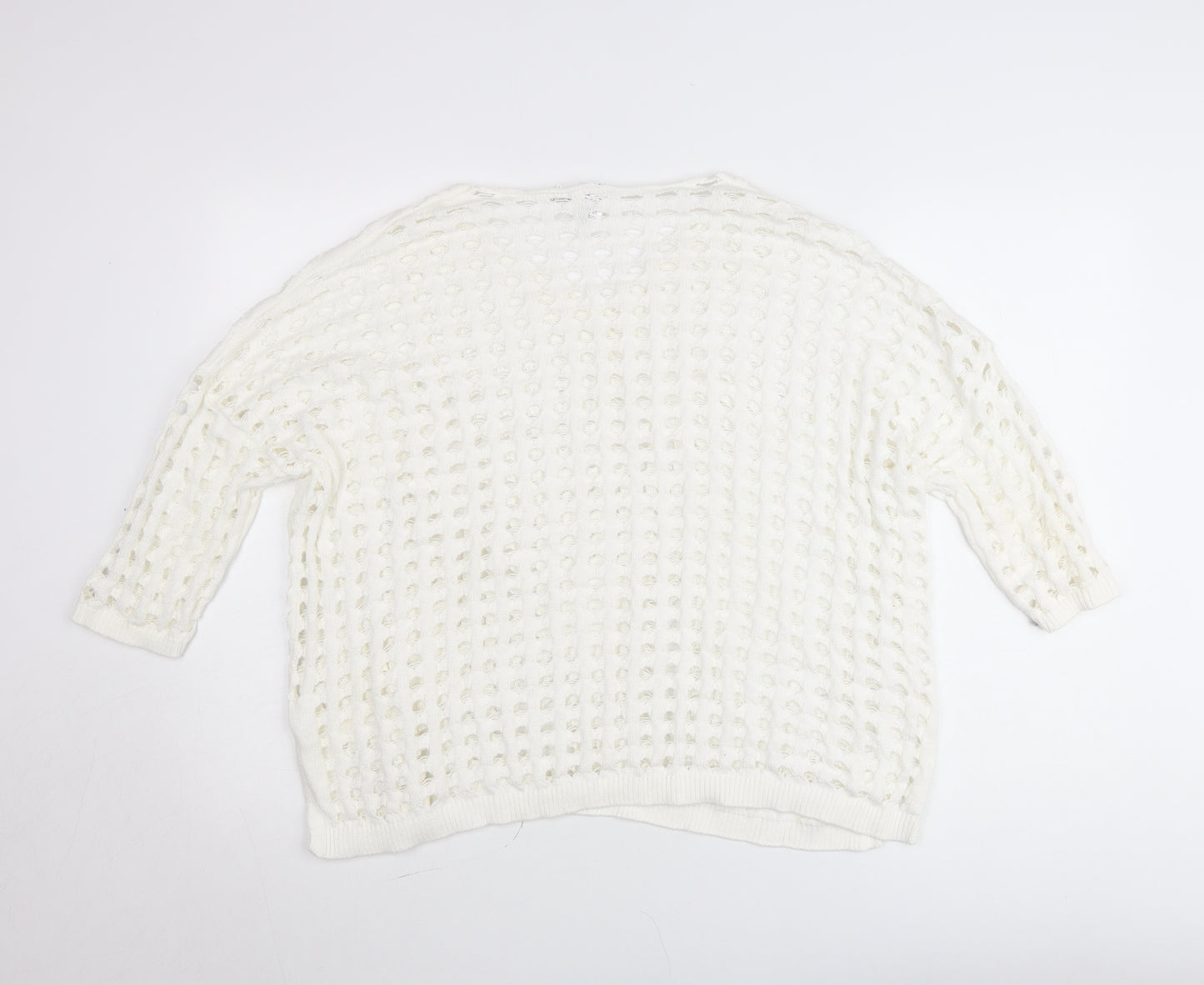 Wynne Layers Womens White PL V-Neck Open-Knit Jumper
