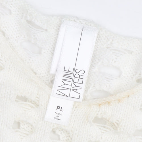 Wynne Layers Womens White PL V-Neck Open-Knit Jumper