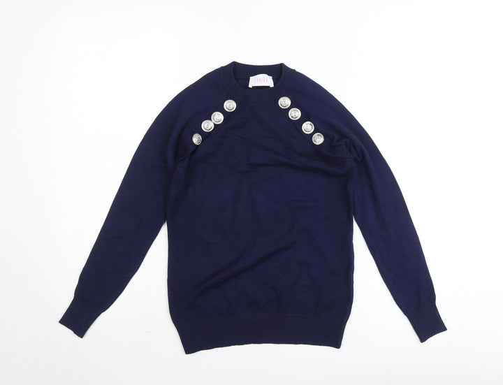 Savida Women's Blue Crew Neck Button Pullover Jumper Size 10