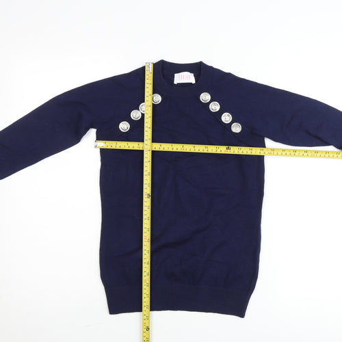Savida Women's Blue Crew Neck Button Pullover Jumper Size 10