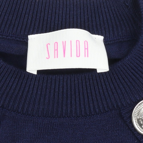 Savida Women's Blue Crew Neck Button Pullover Jumper Size 10