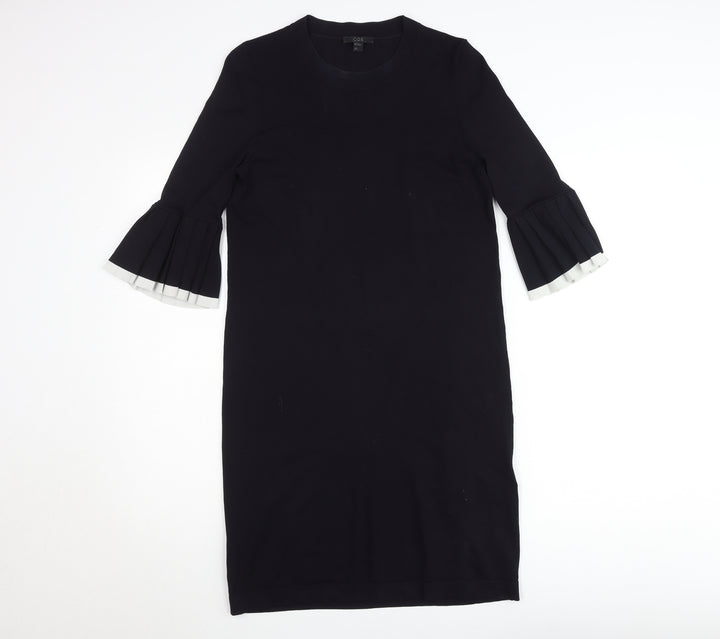 COS Women Black XS Shift Dress with Pleated 3/4 Sleeves