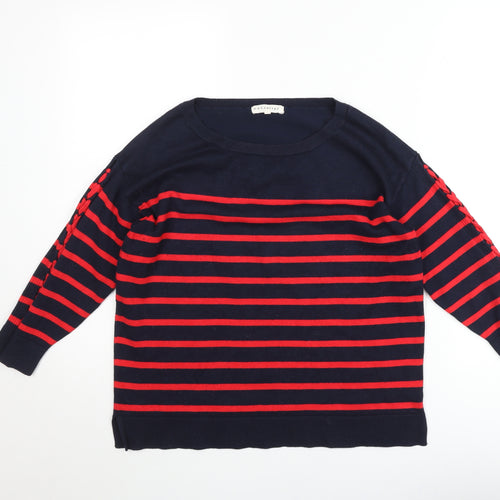 Retrology Women’s Blue & Red Striped Boat Neck Cotton Jumper Size M