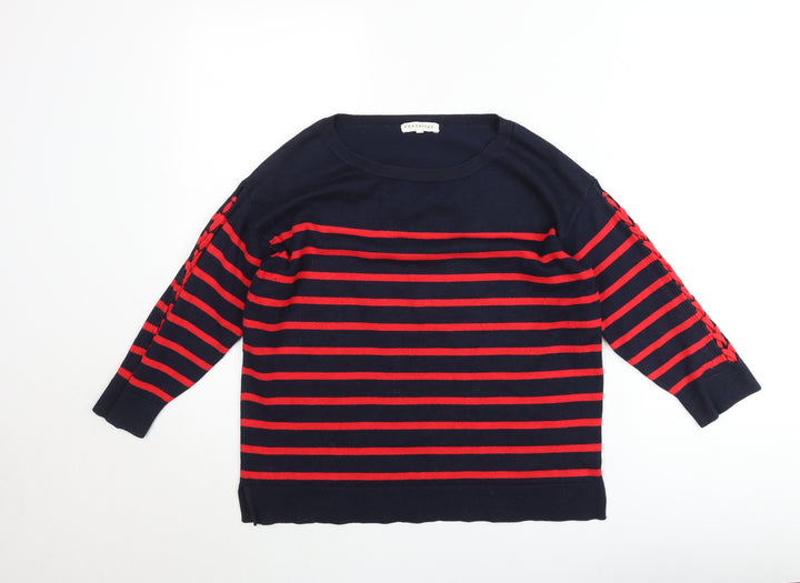 Retrology Women’s Blue & Red Striped Boat Neck Cotton Jumper Size M