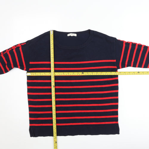 Retrology Women’s Blue & Red Striped Boat Neck Cotton Jumper Size M