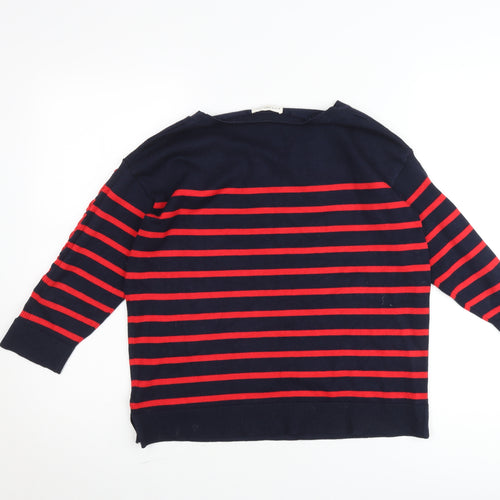 Retrology Women’s Blue & Red Striped Boat Neck Cotton Jumper Size M